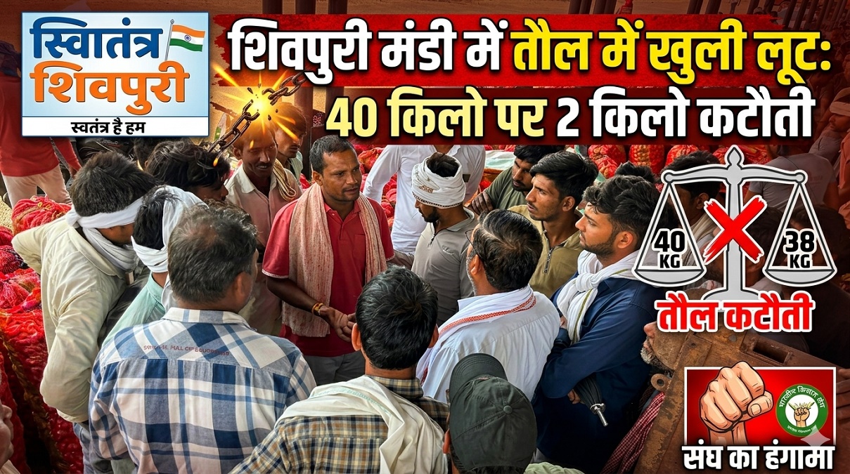 शिवपुरी मंडी में तौल में खुली लूट: 40 किलो पर 2 किलो कटौती, भारतीय किसान संघ का हंगामा