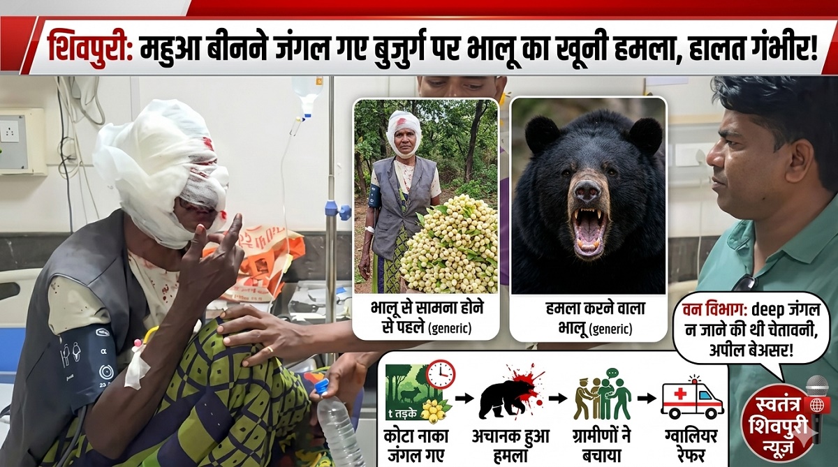 तेंदुआ क्षेत्र में महुआ बीनने गए बुजुर्ग पर भालू का खूनी हमला, ग्वालियर रेफर: वन विभाग की अपील बेअसर